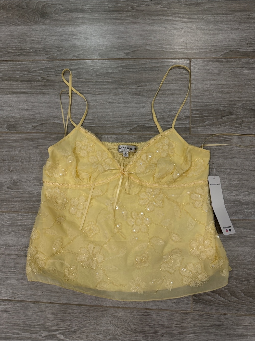 Madden Girl Yellow Floral Sequin Cami Top Xl Junior